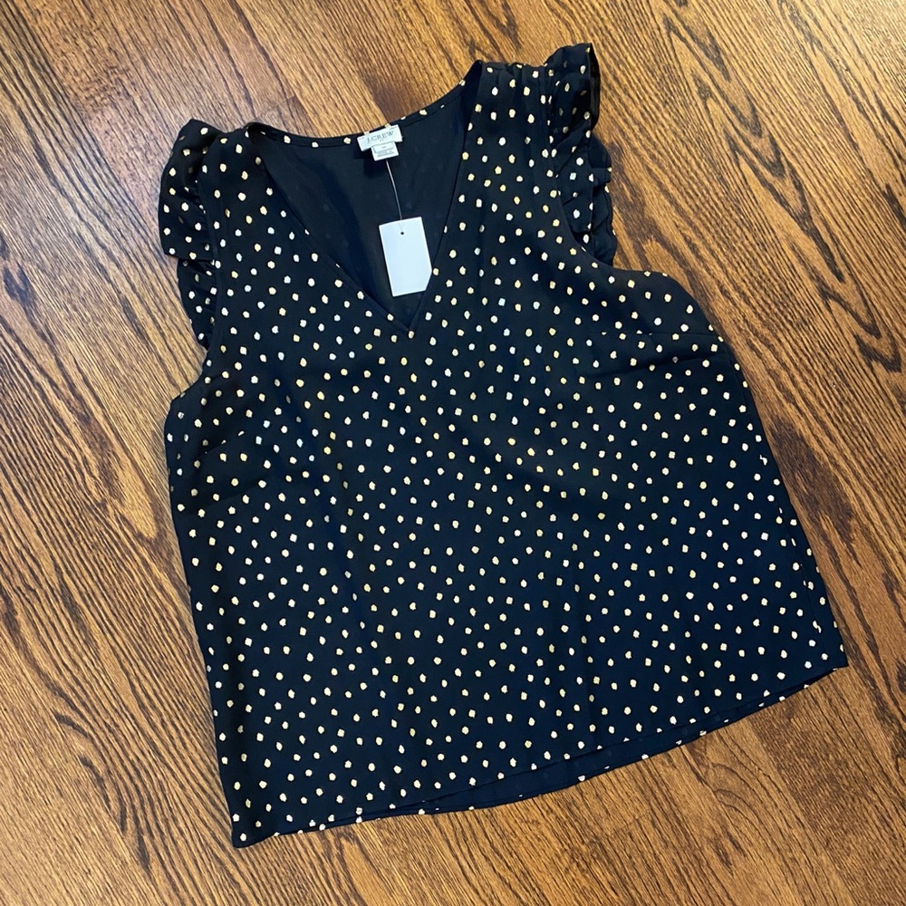 JCrew navy and gold dot top, NWT